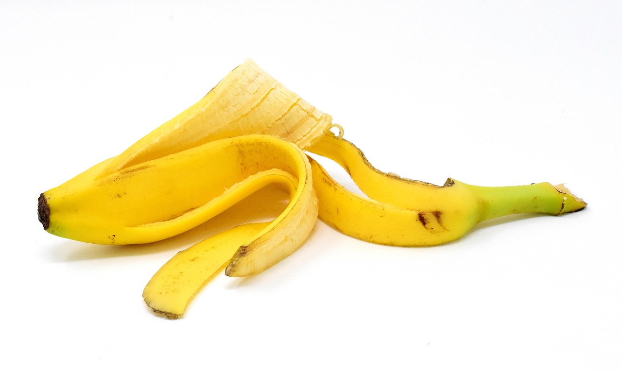 Bucce di banana su un terreno di piante, evidenziando il loro impatto sul suolo e la crescita vegetale.
